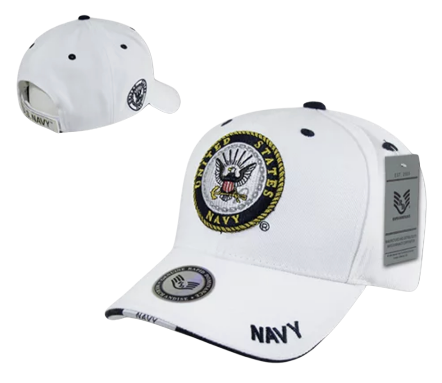 White US Navy Emblem Military Baseball Cap Hat - United States Logo Adjustable