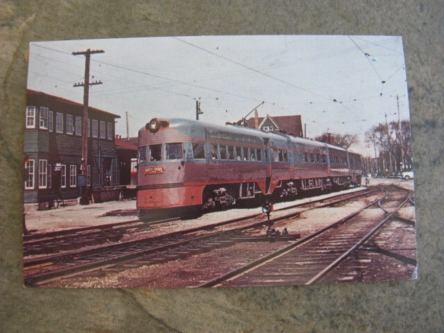 Railroad Postcard Chicago, North Shore & Milw. Electroliner at Milwaukee 1954