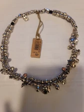 NWT Uno De 50 Elements Crystal 2 Sided Silver Leaves  Charm Necklace