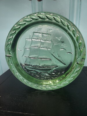 Wheaton Ware Ship Ashtray Green Ash Tray, Battleship, Jc, Cigarette Heavy 