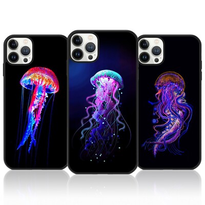 Neon Qualle TPU Gummi Schutz Handy Hülle für iPhone Cover Leben Unterwasser