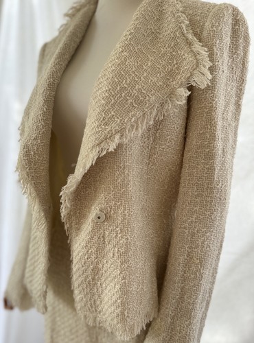 Vintage Zara 2 Pieces Beige Tweed Suit Blazer And Skirt Size Eur 38/ USA 6 - Picture 9 of 12