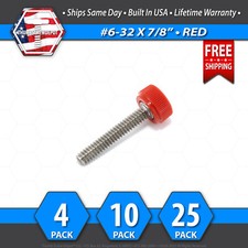  6-32 x 7/8" Thumb Screw Stainless Steel - Red Round Knurled Knob - USA