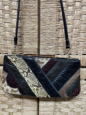 Vintage Bags By Supreme Multi Patch SnakeSkin Shoulder Baguette Purse
