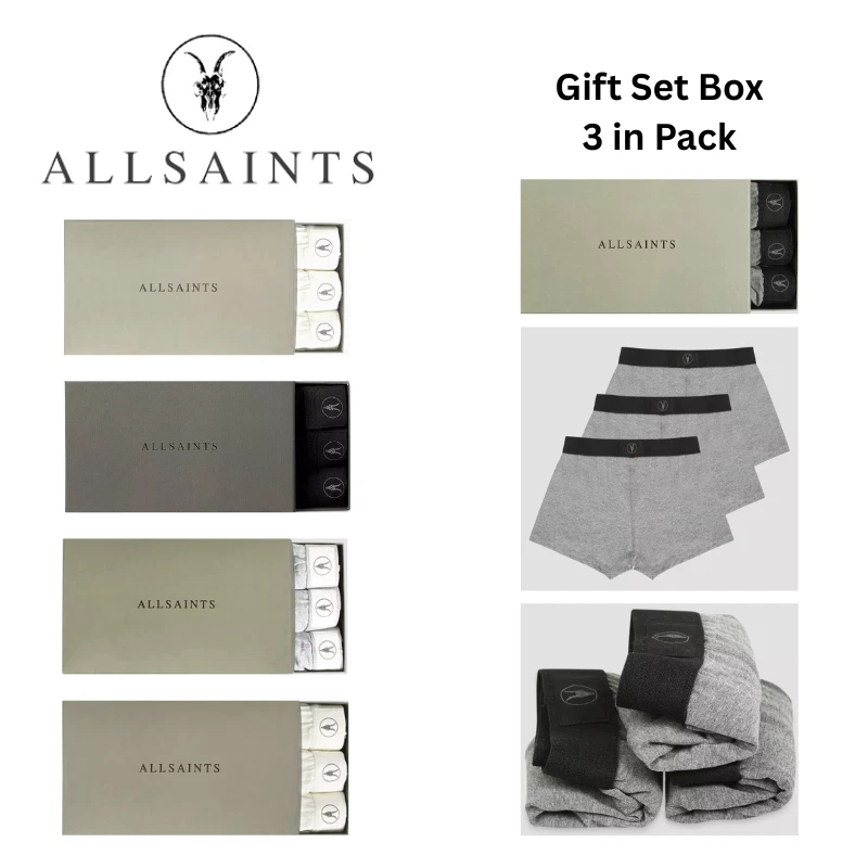 ALLSAINTS All Saints Mens Boxer Shorts Briefs Soft Cotton Underwear 3 Pack Gift Set Boxers