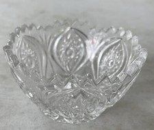 VINTAGE CRYSTAL Cut Glass Sawtooth Starburst Candy Bowl 3.5