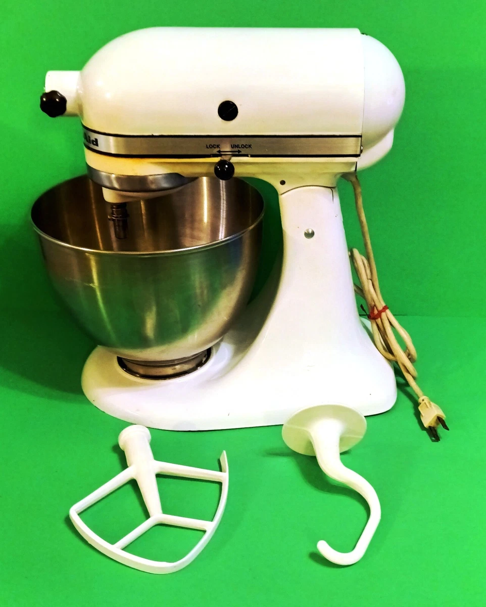 Vintage Hobart Kitchenaid K45SS 10 Speed Mixer White With Bowl &  2-Attachments 