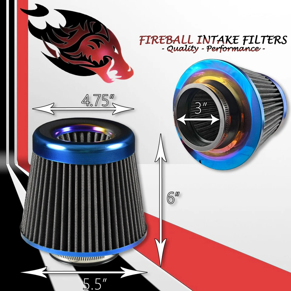 3" Reusable High Flow Performance Cold Air Intake Filter Kit Black For Dodge - Image 2 of 4