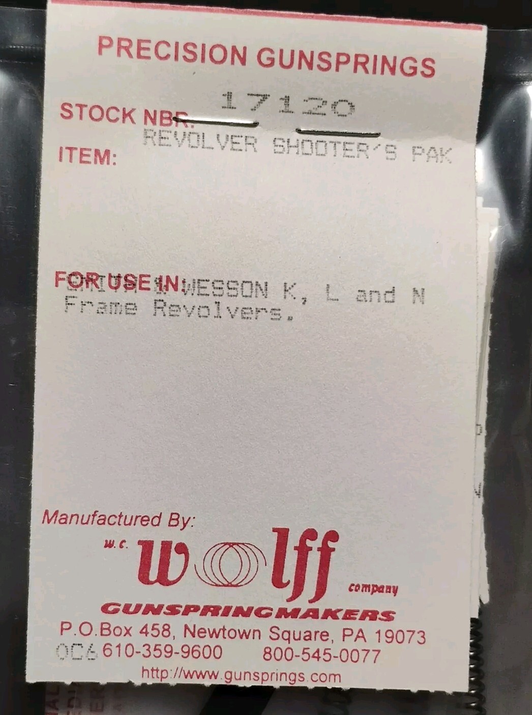 17120 WOLFF FITS SMITH & WESSON K L N X STANDARD SHOOTERS PAK TYPE 1 - NEW