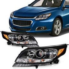 Headlights Assembly Fits 2013-2015 Chevy Malibu Black Housing Headlamps Pair