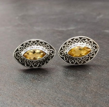 Natural Citrine Gemstone Marquise Cufflinks 925 Silver Oxidized Jewelry Men Gift