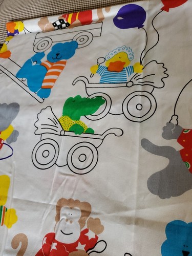 Vntg Sewing Fabric Princess Animal Farm Babar? Jump Rope Kite 1.5ydx45" Cotton - Picture 5 of 10
