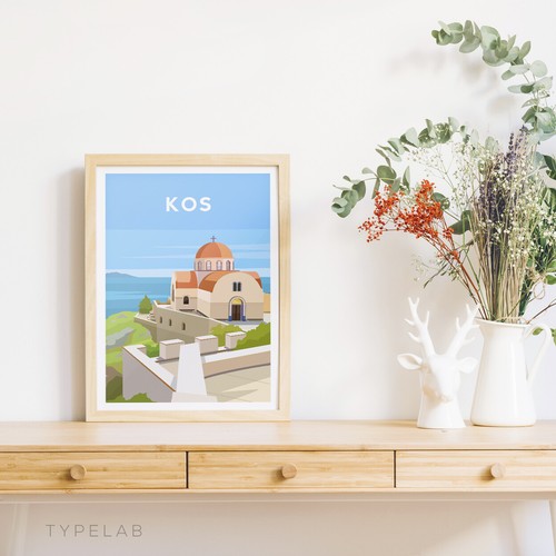 Kos Art Print, Greece Travel Poster, Kos Greek Church Original Illustration - Picture 3 of 7