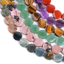Flat Coin Natural Gemstone Loose Twist Beads For Jewelry Making Strand 15" 16mm