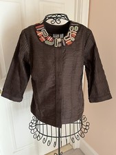 Chico's Sz.2 Dark Brown Jacket, Multi Color Beaded Collar.