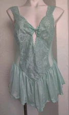 Vintage Alana Gale Large Sexy Babydoll 4663 Nightie Ruffle Lace Chiffon Aqua EVC