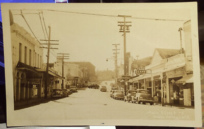 GRASS VALLEY, CALIFORNIA, Photo Post Card 1940 NEVADA COUNTY, STREET SCENE, Auto