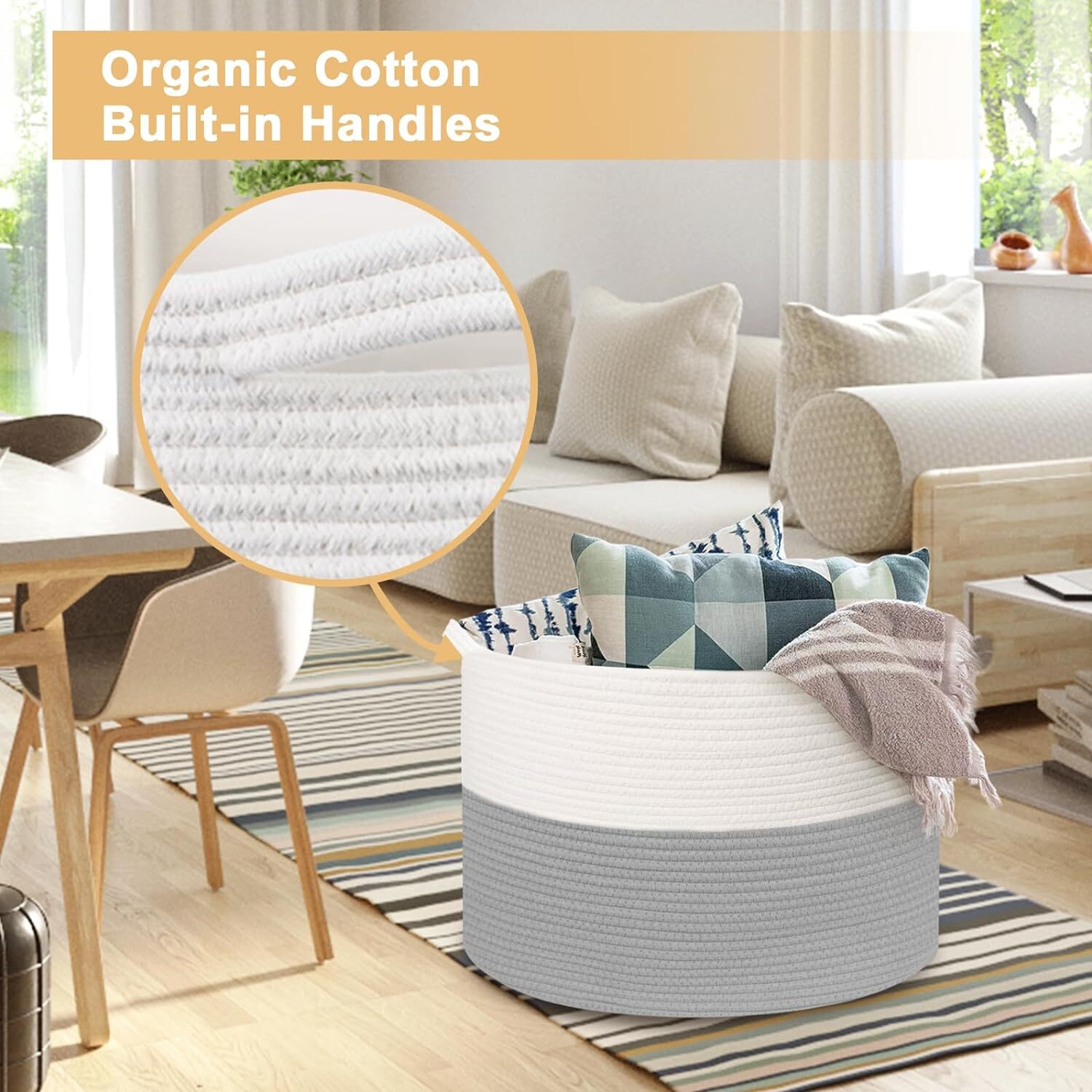 Storage Basket Large Woven Storage Basket Room Blanket Basket Round