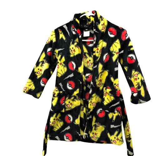 Pokemon Pikachu Kids Size 6 Bathrobe Pajama Robe Plush Black