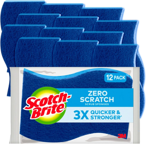 Scotch-Brite Zero Scratch Scrub Sponges 12 Kitchen Sponges for Washing Dishes an