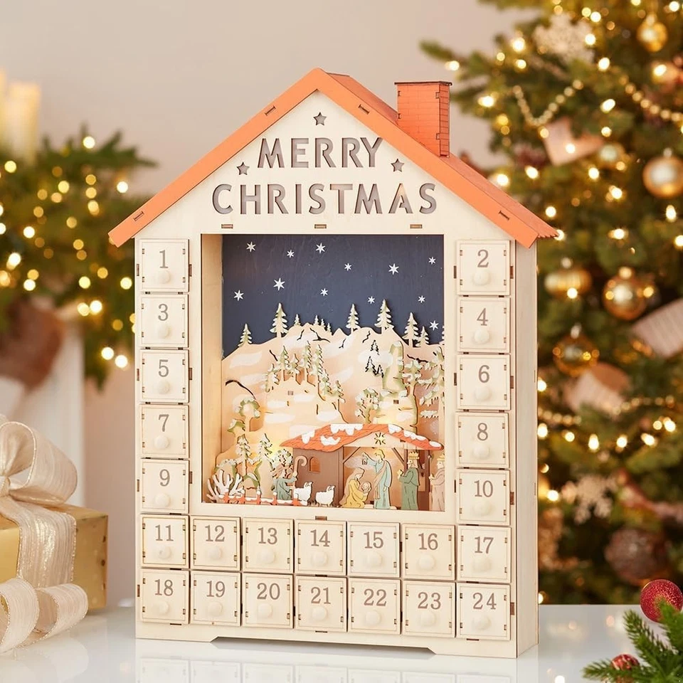 Enchanting 19-Inch Multi-Colored Advent Calendar House with Nativity Scene - Image 3 of 3