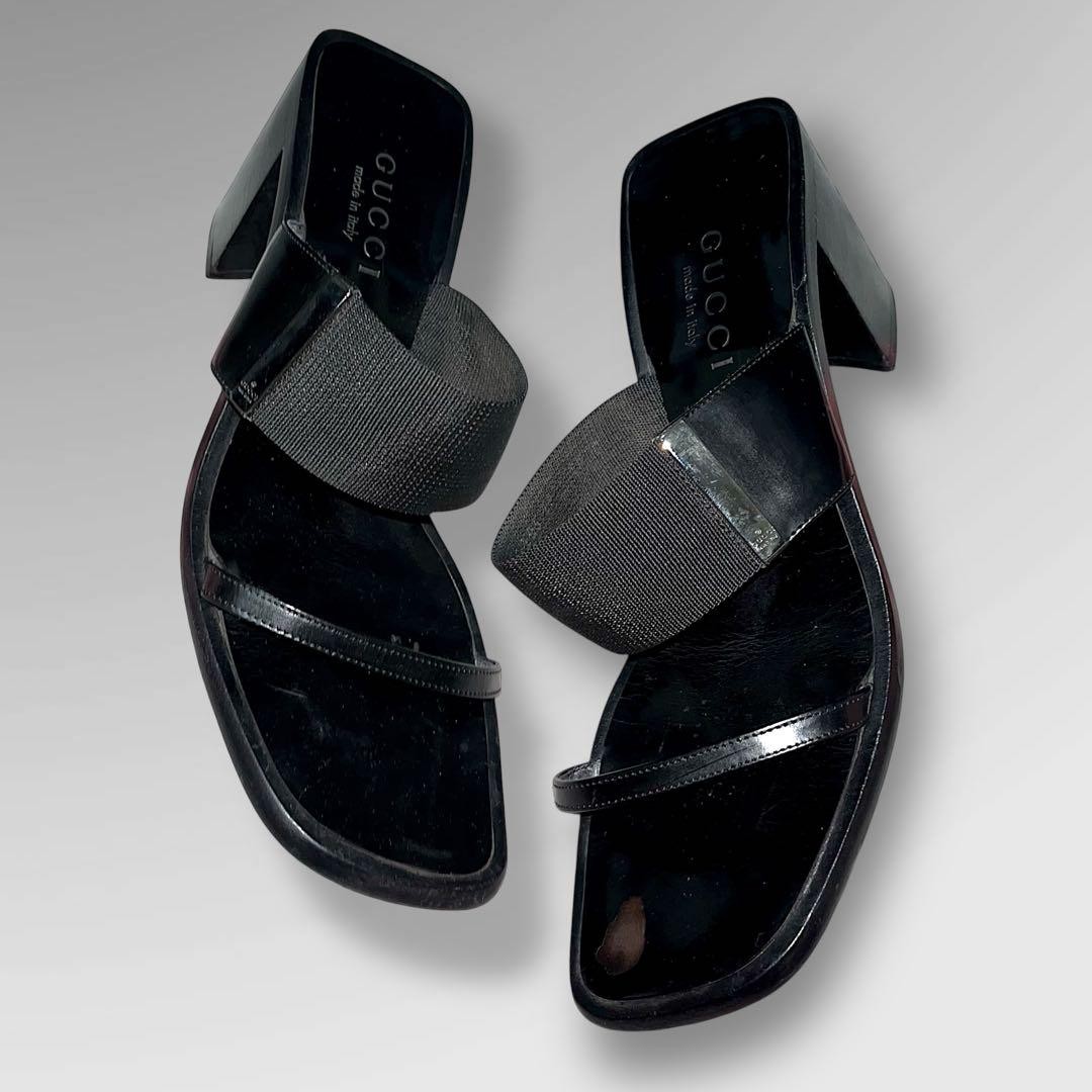 APL Gucci sandali mules tacco pelle nero EU38 US8 90688c