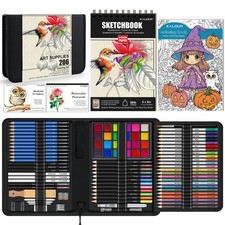 206 Drawing Set Sketching Kit,Art Supplies with 3-color Sketchbook  Coloring...