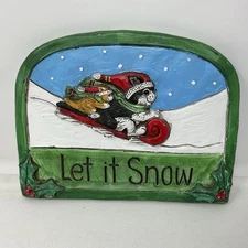 CAT'S SLEIGH Plaque 2006 Stone Bunny Inc LET IT SNOW Telle M. Stein 11" x 13"