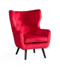 XXL Ohrensessel Rot Samtbezug Sessel Modern Bequem Gepolstert mit Holzfüßen