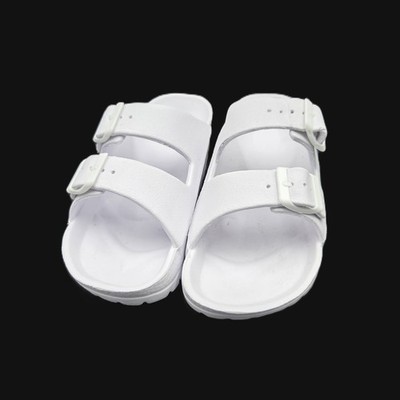 EVA White Slide Sandals Womens Size 7 Adjustable Flat Double Buckle Summer