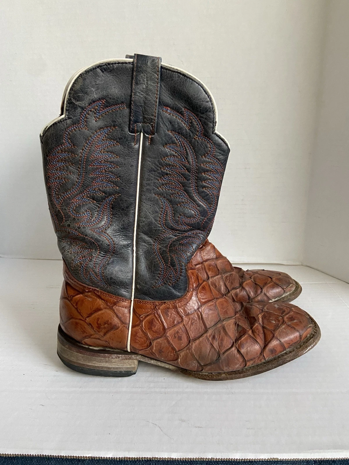 Cowboy Boots Pirarucu Mens Mexico Leather Fish Shoes 28 EE Mex 9 US Exotic Wide