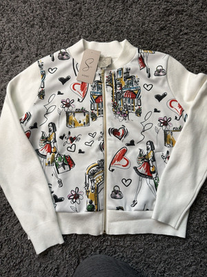 Sioni Women s Bomber Jacket M White Graphic Print Full Zip