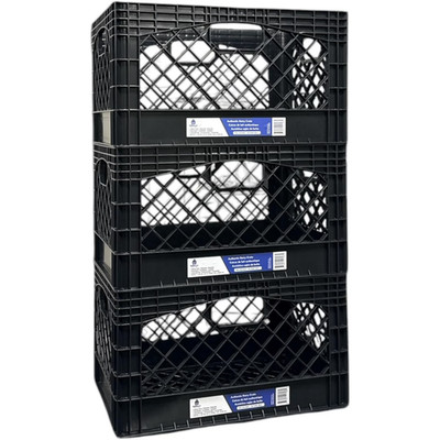 24QT Plastic Storage Heavy-Duty Milk Crate, Black 3 Pack, New