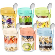6 Pack Overnight Oats Containers with Lids and Spoons 16 Oz Glass Mason Jars ...