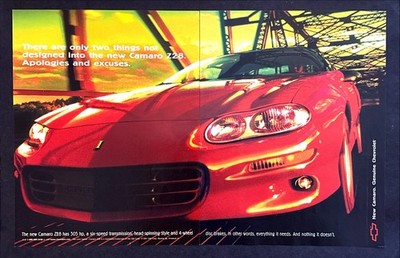 1998 Chevy Camaro Z28 Coupe photo ''No Apologies or Excuses'' 2-page print ad