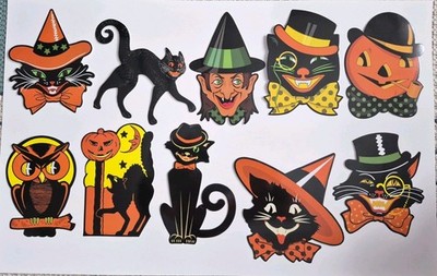 10 Retro Halloween Cut Outs Repro Vintage Style Beistle Look Black Cats Witch