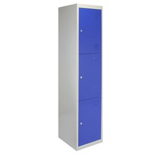 3 Door Metal Storage Lockers, Blue & Grey Steel Lockable Unit,