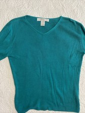 Vintage Y2K Women  s Preston  York 100  Silk Teal Sweater Size Small