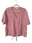 Coldwater Creek Shirt Size Petite XL V Neck Button Up Tie Front Linen Pink Chic