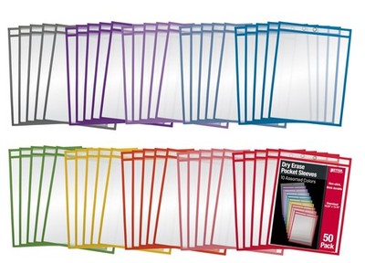 50 PCS Dry Erase Pocket Sleeve 10.25x13.75 Inch Crystal Clear Reusable Sheet