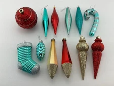 Lot of 12 Assorted Plastic Decorative Glitter Christmas Hanging Ornaments