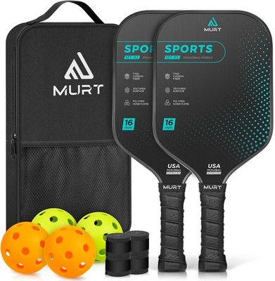 New PICKLEBALL PADDLE Set Of 2 MURT T700 Carbon Fiber Rackets 4 Balls Grip Tape