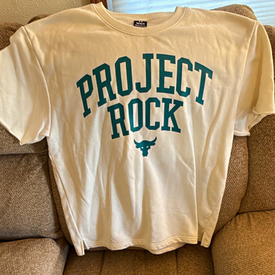 Under Armour Project Rock Men's White Graphic Print Crew Neck T-Shirt L