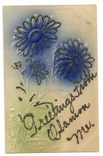 Greetings from Olamon Maine ~ airbrushed glitter ~ c1910 to A L Wing Easton ME