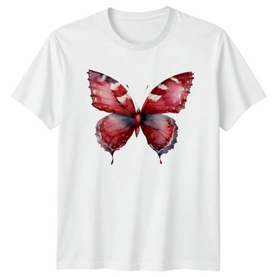 Rot Aquarell Schmetterling Natur Unisex T-Shirt Herren Damen Grafik Tee