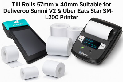20x Uber Eats Star SM-L200 & Deliveroo Sunmi V2 Thermo Till Rolle 57mm x 40mm