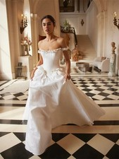 A-Line Wedding Dresses Off Shoulder with Glamorous Ruched Sleeveless Modern