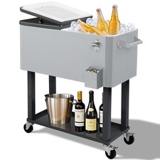 AplusChoice 80 Quart Rolling Cooler Portable Wheel Beverage Cart Patio Bar Pool
