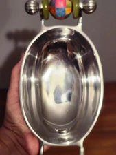 Southcoast Chrome / Silv Serving Trinket Bowl W/ Boho Bead Handles 4.75 X 10.25"