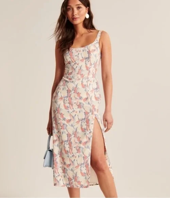 abercrombie corset seamed midi dress NEW Abercrombie & Fitch womens Size L Floral Corset Seamed Midi dress Slit  lined